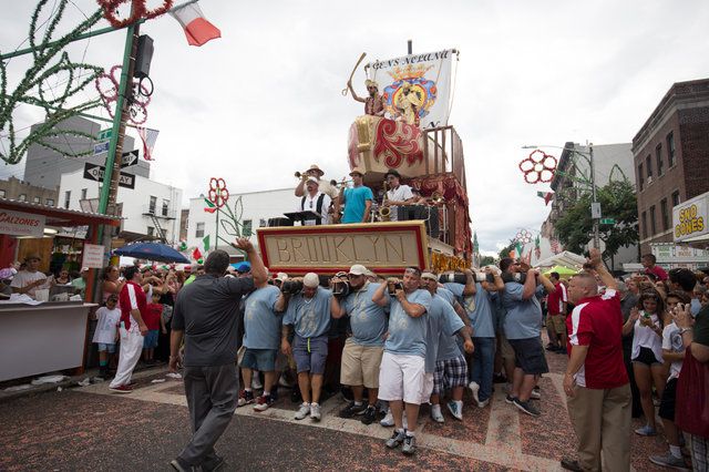 The annual Giglio Feast, the city's oldest and best event in which a hundred or so brawny Italian men hoist a towering four-ton statue through the streets of Williamsburg, kicked off 12 days of festivities on Wednesday. The popular religious festival, now in its 130th (!) year, commemorates a 5th-century Italian martyr, while also serving as a reminder of the rich history of Brooklyn's Neapolitan immigrant community. Expect a delectable feast of sausage and zeppole, music and dancing in the streets, as well as a variety of kid-friendly games. And of course, the aforementioned lifting of the statue of San Paolino, led by the honorable "Capo" of the Our Lady of Mount Carmel. Check out this year's schedule here, and see below if you're somehow not yet sold on the Giglio.  July 5th to July 16th // 275 North 8th Street, Williamsburg // Free 